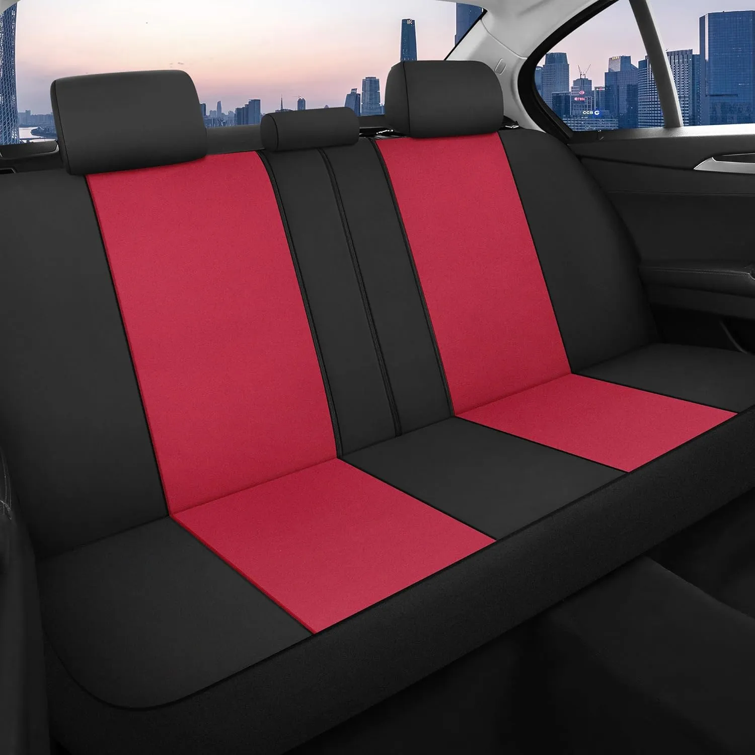 CAROMOP Waterproof Car Seat Cover Full Seats, Neoprene Seat Covers for Cars,Split Bench Compatible Car Interior Covers, Universal Fit Most Car Sedan Truck SUV(Black/Red)