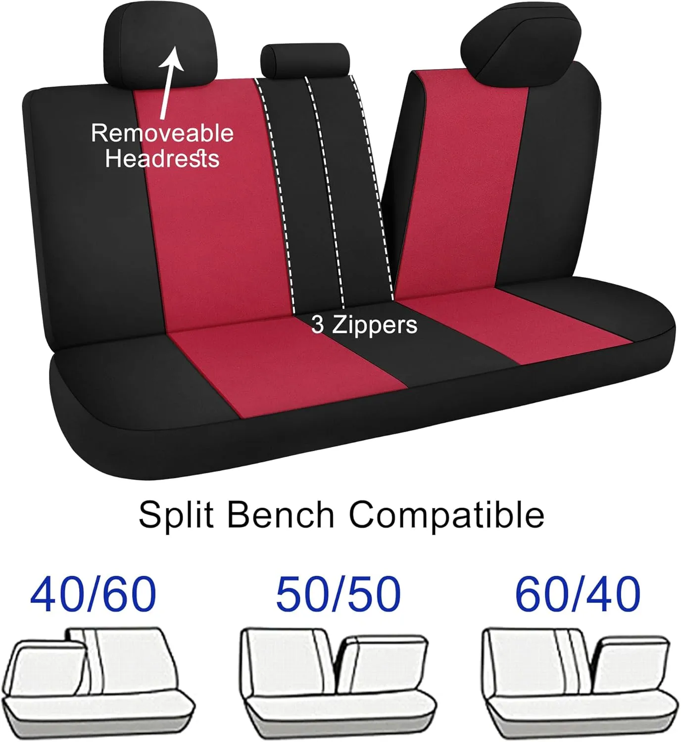CAROMOP Waterproof Car Seat Cover Full Seats, Neoprene Seat Covers for Cars,Split Bench Compatible Car Interior Covers, Universal Fit Most Car Sedan Truck SUV(Black/Red)