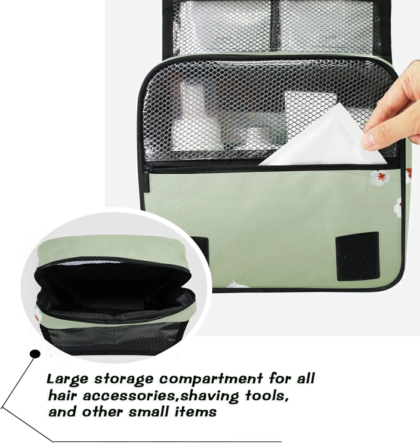 Carp in Spring Pond Cherry Blossom Japanese Fish Green Hanging Wash Gargle Toiletry Bag Travel Cosmetic Makeup Case Organizer Storage Large Portable