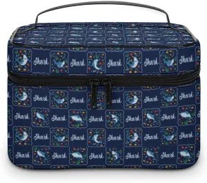 Cartoon Shark Checkered Makeup Bags For Women Travel Cosmetic Bag Large Waterproof Skincare Toiletry Bags With Handle Cosmetic Organizer Portable Make Up Box For Wedding Party