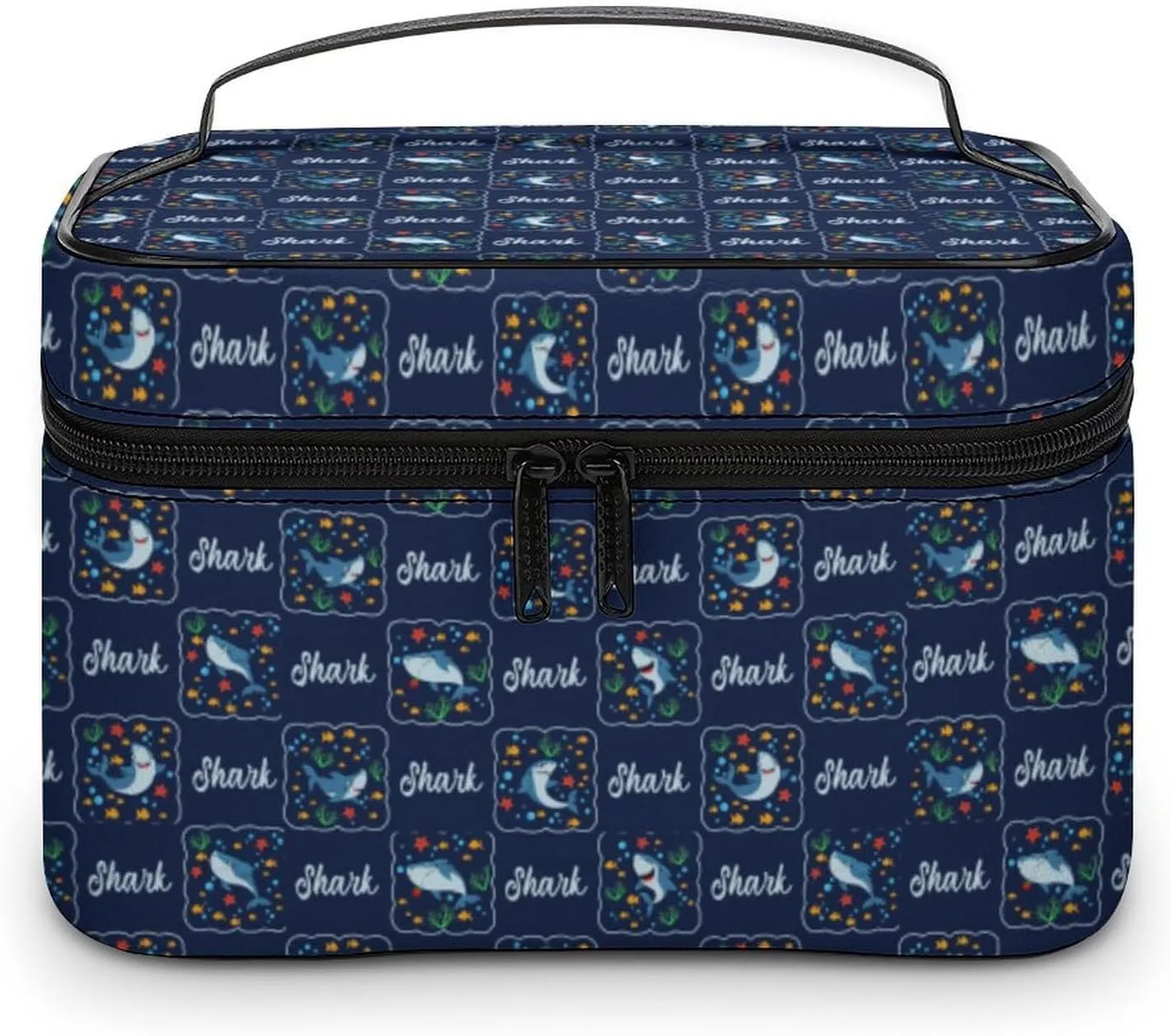 Cartoon Shark Checkered Makeup Bags For Women Travel Cosmetic Bag Large Waterproof Skincare Toiletry Bags With Handle Cosmetic Organizer Portable Make Up Box For Wedding Party