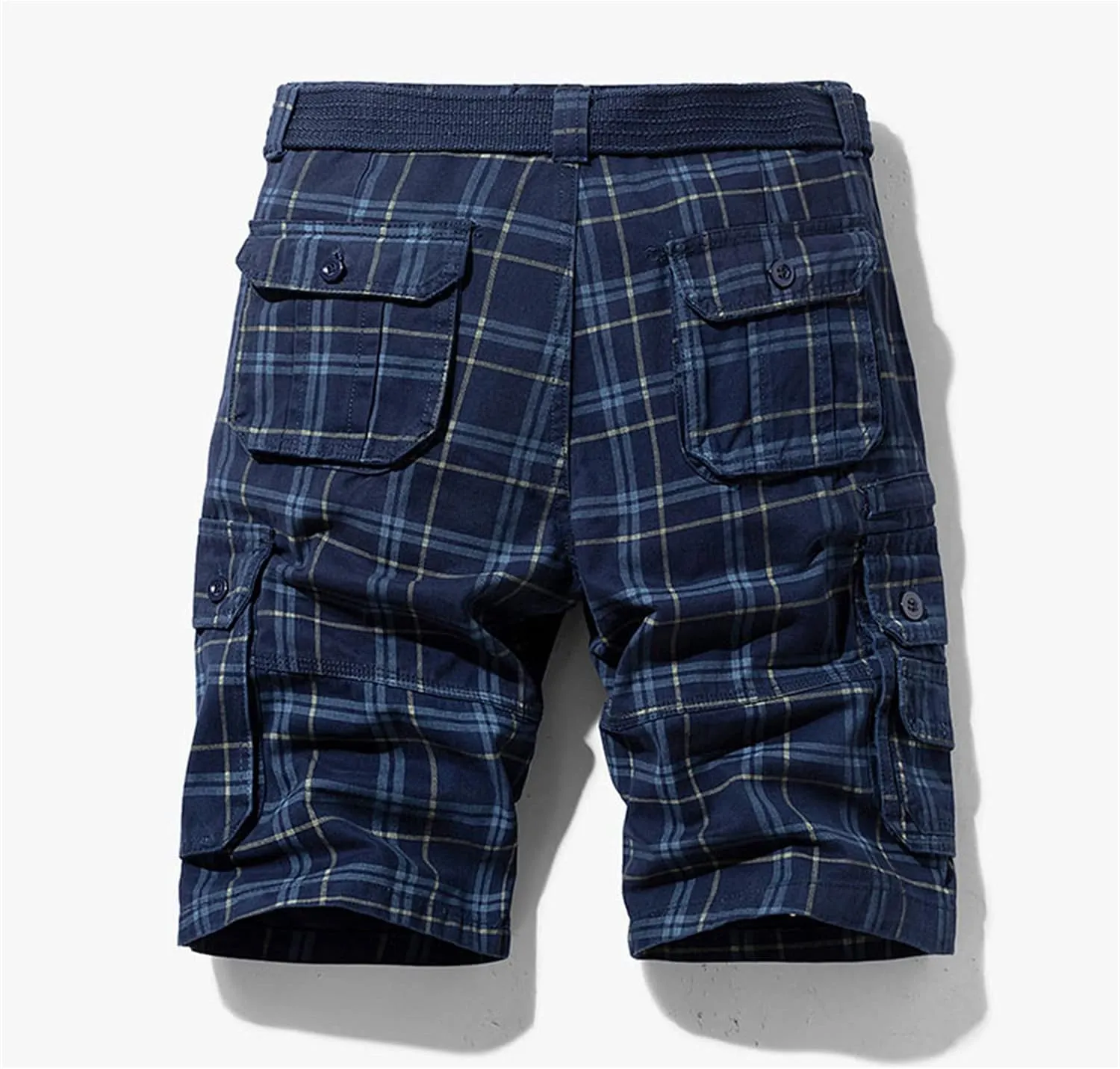 Casual Cargo Plaid Shorts for Men Classic Plaid Print Waist Cargo Shorts with Pocket Tactical Work Shorts