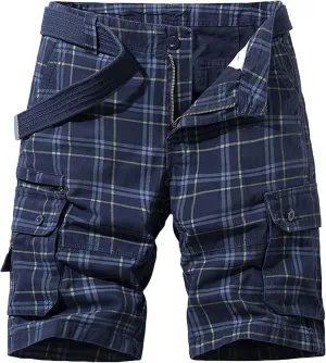 Casual Cargo Plaid Shorts for Men Classic Plaid Print Waist Cargo Shorts with Pocket Tactical Work Shorts