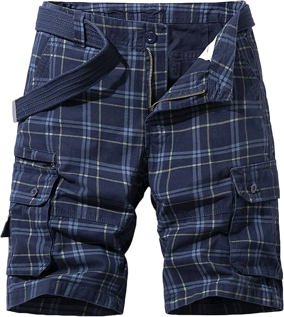 Casual Cargo Plaid Shorts for Men Classic Plaid Print Waist Cargo Shorts with Pocket Tactical Work Shorts