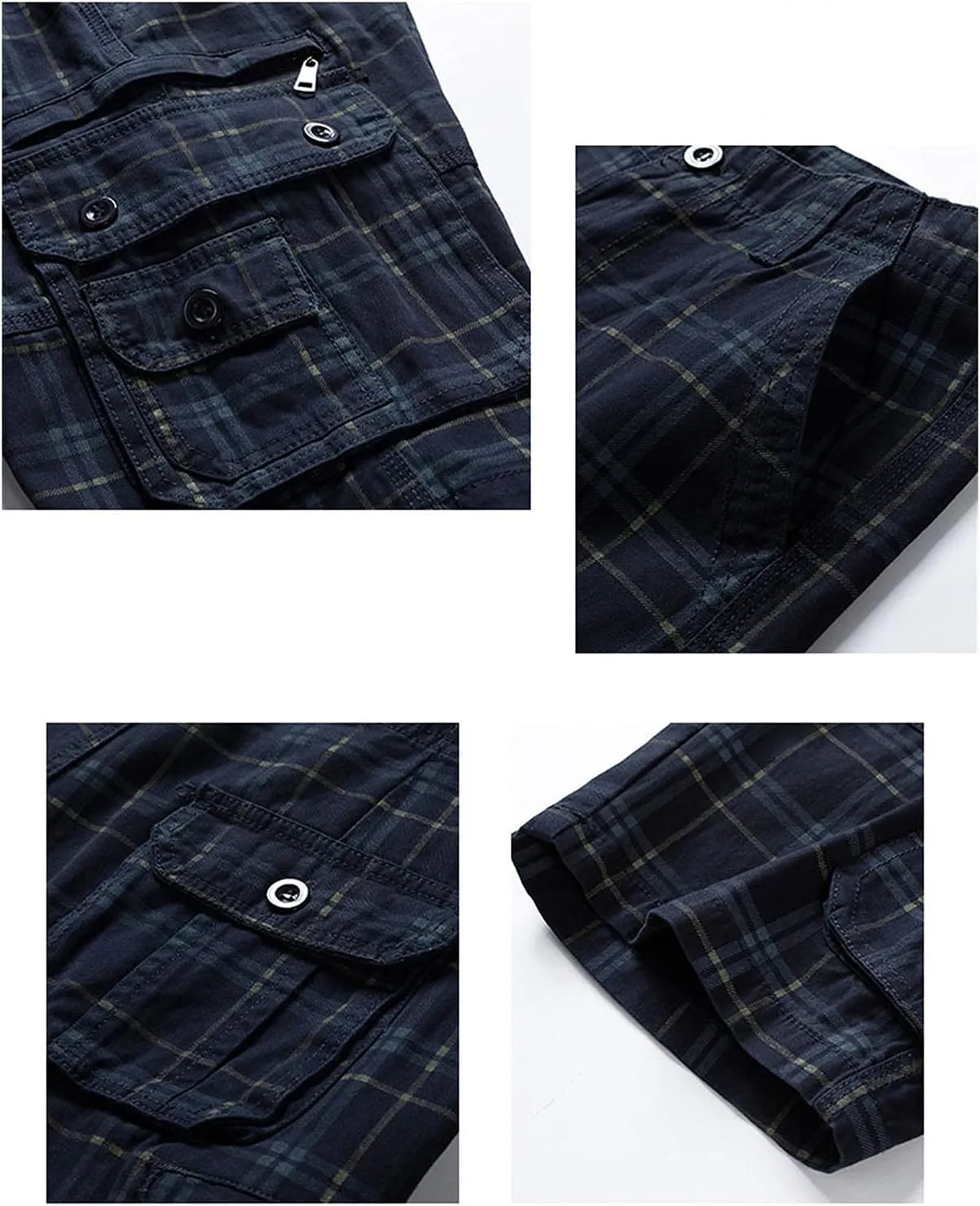 Casual Cargo Plaid Shorts for Men Classic Plaid Print Waist Cargo Shorts with Pocket Tactical Work Shorts