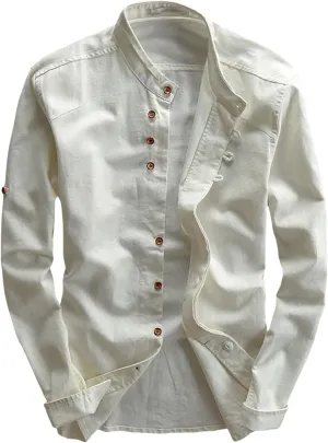 Casual Shirt Jacket for Men Slim Fit Long Sleeve Button Down Stand Collar Overshirt Lightweight Shacket with Pockets