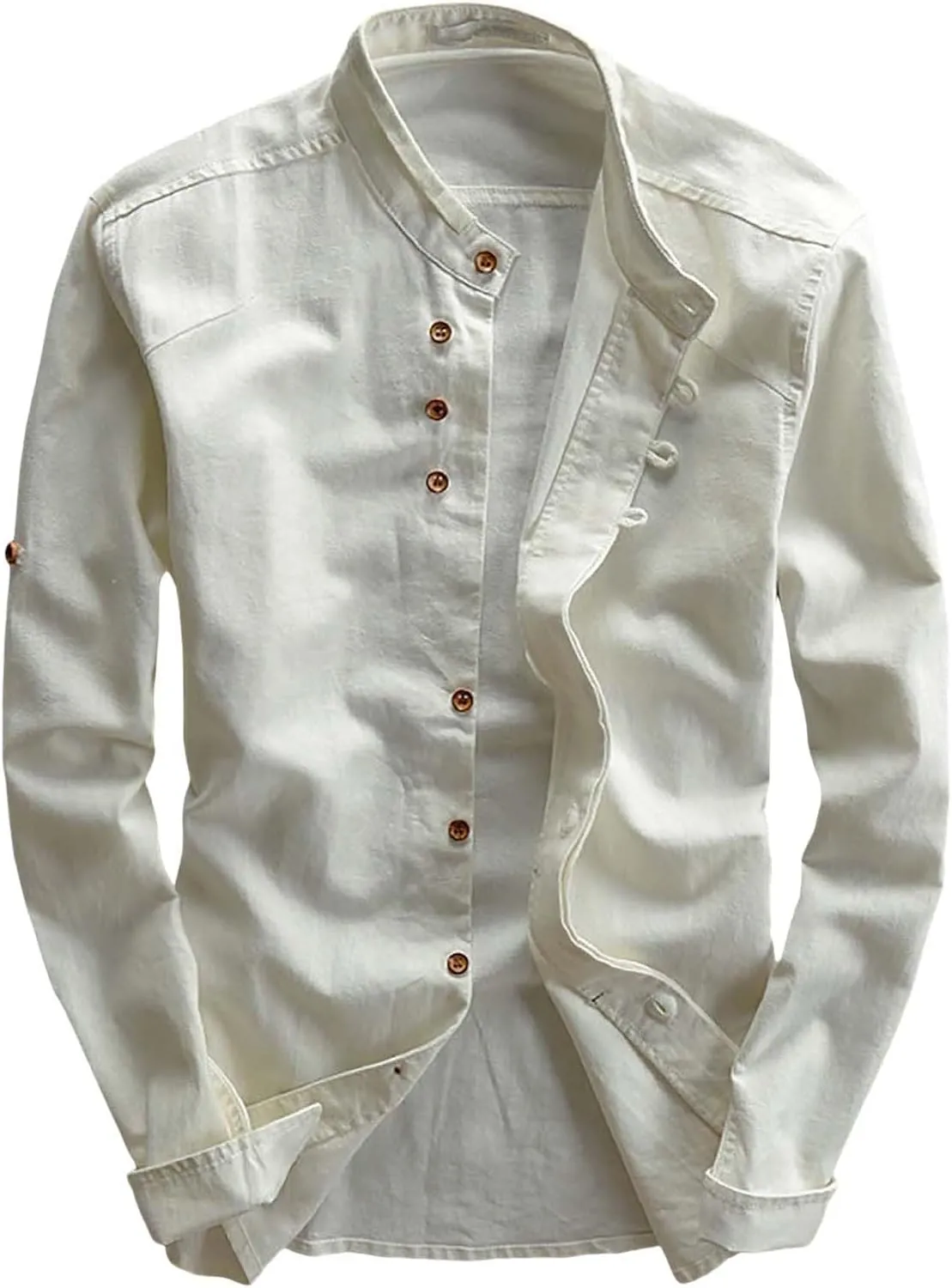Casual Shirt Jacket for Men Slim Fit Long Sleeve Button Down Stand Collar Overshirt Lightweight Shacket with Pockets
