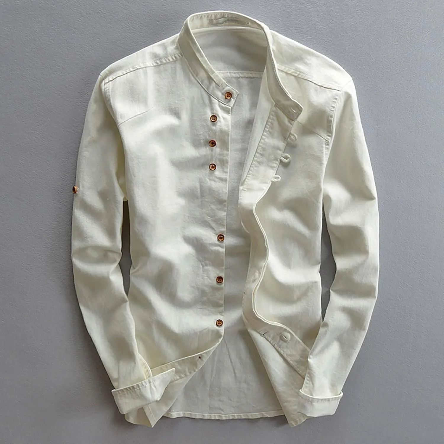 Casual Shirt Jacket for Men Slim Fit Long Sleeve Button Down Stand Collar Overshirt Lightweight Shacket with Pockets