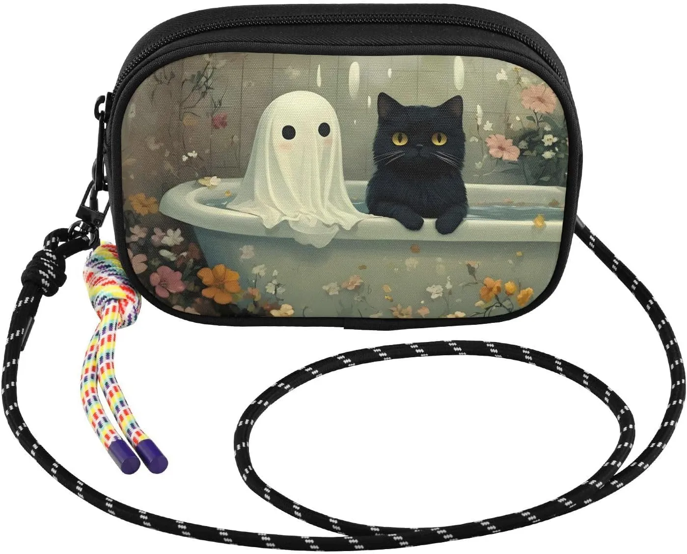 Cat Spirit Bathtub Halloween Crossbody Bag for Women Cell Phone Purses Women's Small Shoulder Handbags Wallet Purse with Strap