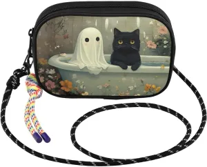 Cat Spirit Bathtub Halloween Crossbody Bag for Women Cell Phone Purses Women's Small Shoulder Handbags Wallet Purse with Strap