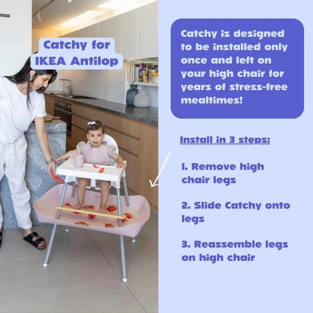 CATCHY -Food Catcher- Compatible with IKEA Antilop High Chair   11 Other High Chairs -Highchair Sold Separately- Baby & Toddler Food & Mess Catcher -Premium Linen Inspired- Under High Chair Accessory