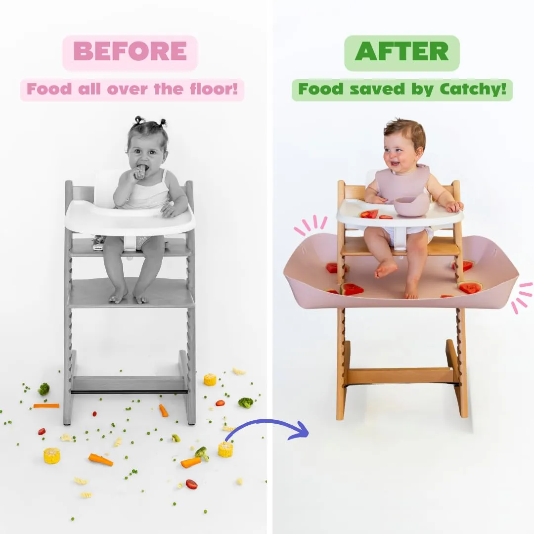 CATCHY -Food Catcher-Compatible with Stokke Tripp Trapp High Chair  11 Other High Chairs-Highchair Sold Separately-Baby & Toddler Food & Mess Catcher-Premium Linen Inspired -Under High Chair Accessory