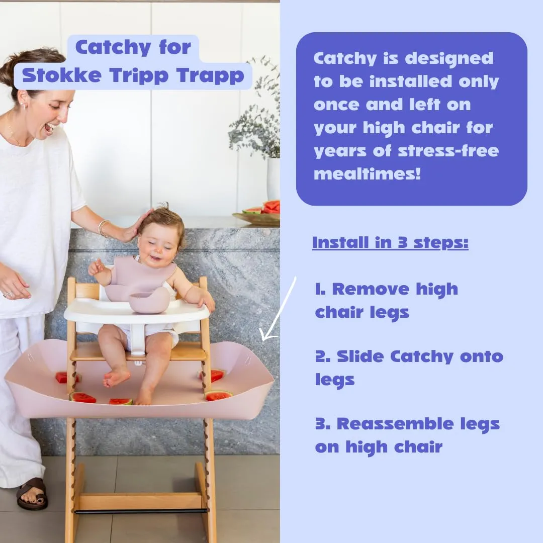 CATCHY -Food Catcher-Compatible with Stokke Tripp Trapp High Chair  11 Other High Chairs-Highchair Sold Separately-Baby & Toddler Food & Mess Catcher-Premium Linen Inspired -Under High Chair Accessory
