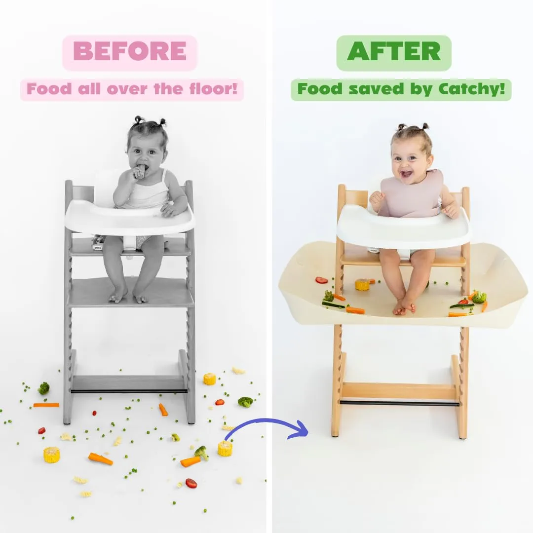 CATCHY -Food Catcher-Compatible with Stokke Tripp Trapp High Chair  11 Other High Chairs-Highchair Sold Separately-Baby & Toddler Food & Mess Catcher-Premium Linen Inspired -Under High Chair Accessory