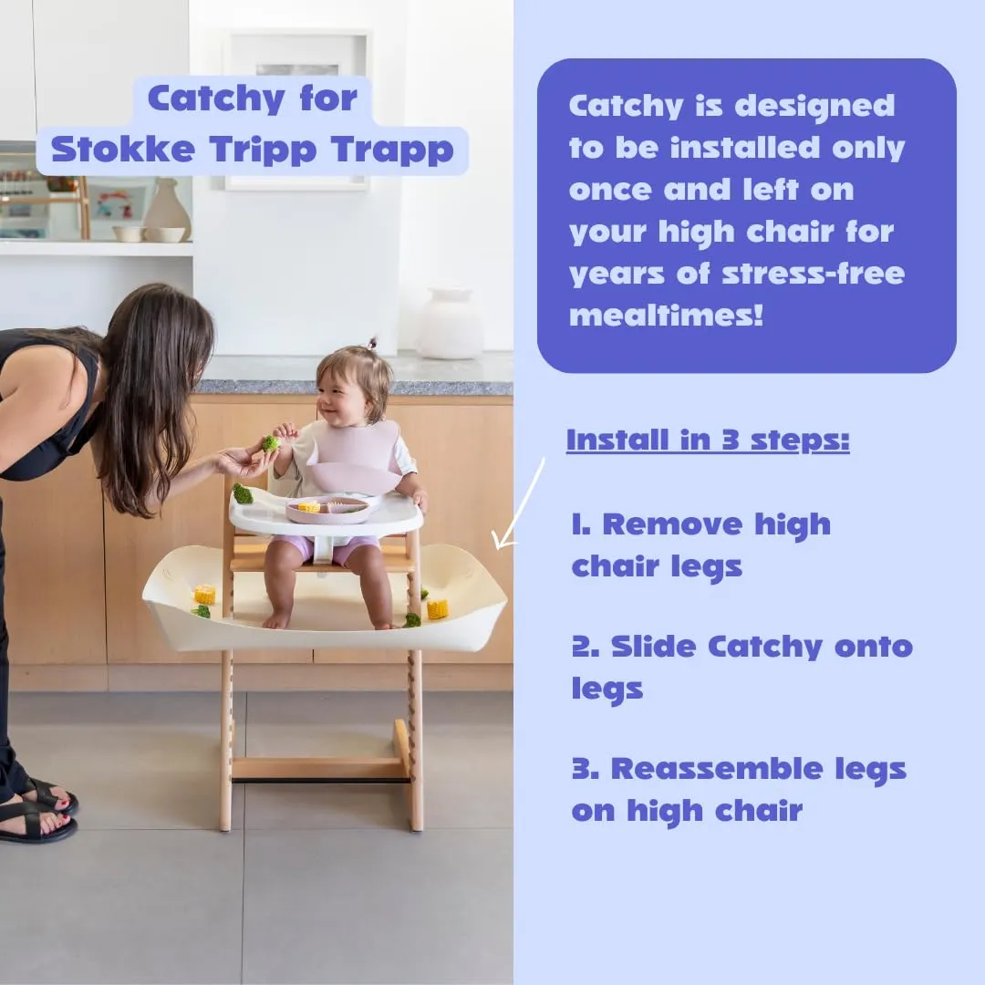 CATCHY -Food Catcher-Compatible with Stokke Tripp Trapp High Chair  11 Other High Chairs-Highchair Sold Separately-Baby & Toddler Food & Mess Catcher-Premium Linen Inspired -Under High Chair Accessory