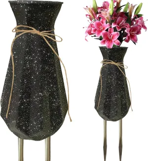 Cemetery Vases for Grave-Durable Plastic Grave Vases Flower Holder with Metal Spikes Bow Decor for Cemetery Headstones, Outdoor Grave Decorations for Memorial Gifts for Loss of Loved One - Balck