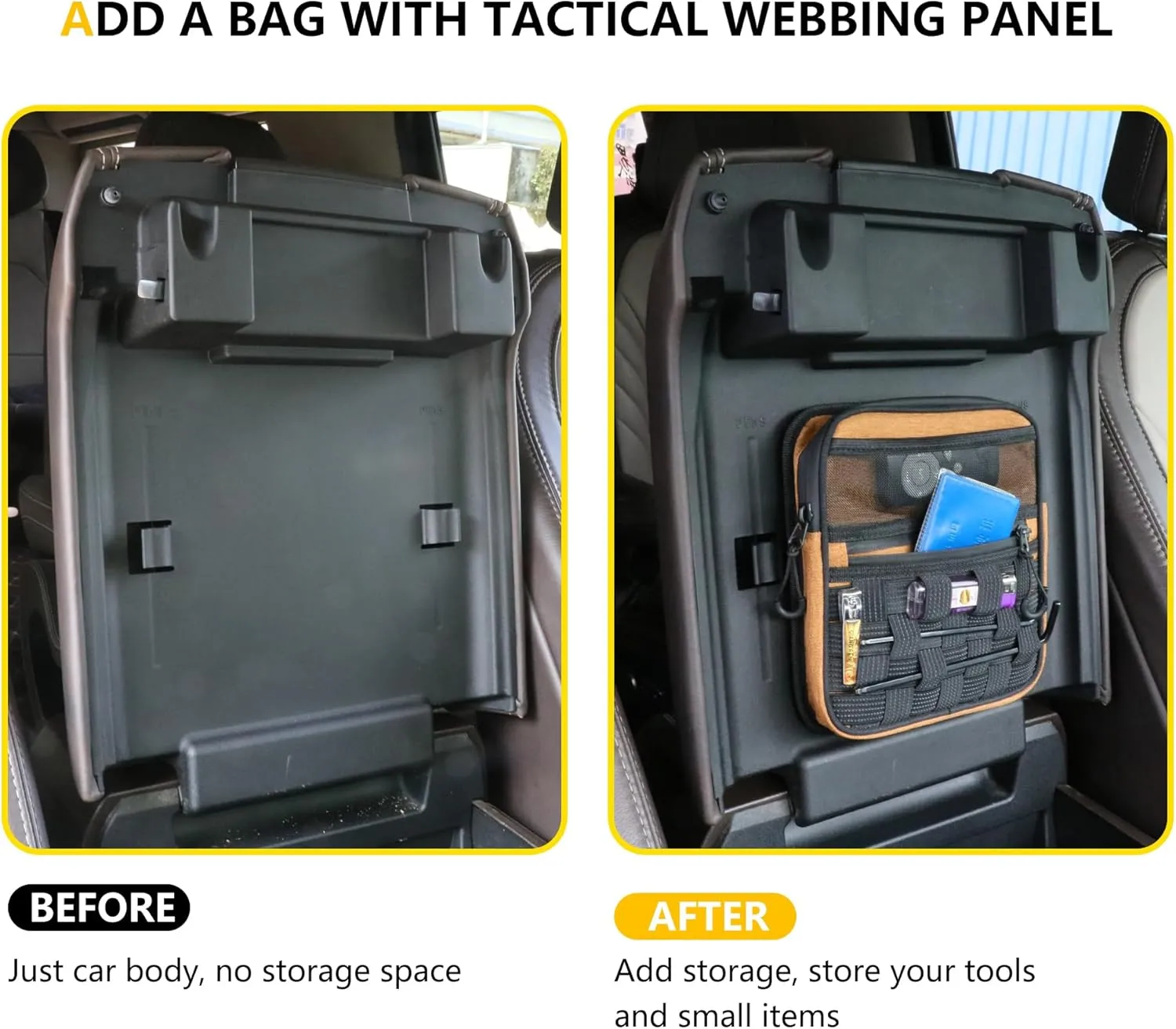 Center Console Organizer Storage Compatible with 2017 2018 2019 2020 2021 Ford F150 Accessories Console Organizer Armrest Hidden Bag with Tactical Webbing Molle Panel, Orange