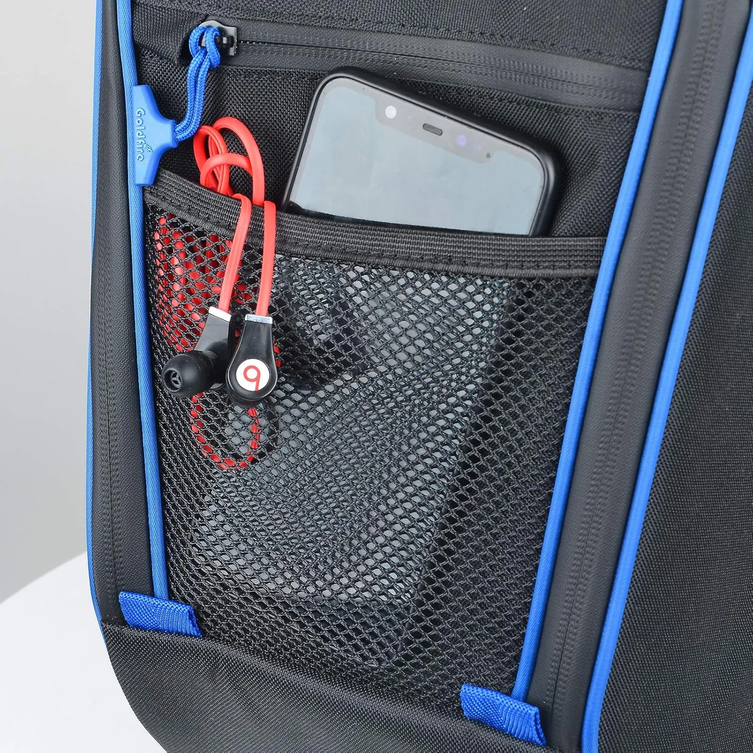 Center Seat Storage Bag Tool Bag Compatible with Polaris RZR Pro XP 2020-2025 Cab Pack Organizer Gear Bag 1680D (Blue Piping)