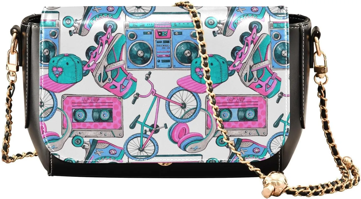 Chain Bag Retro Cassettes Recorder Bike Small Crossbody Bag PU Leather Shoulder Bag