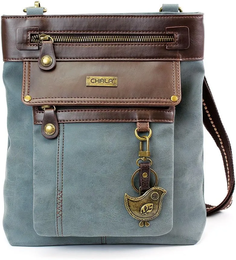 CHALA GEMINI Crossbody Faux Leather Gift Messenger Bag with Double Zip Wallet