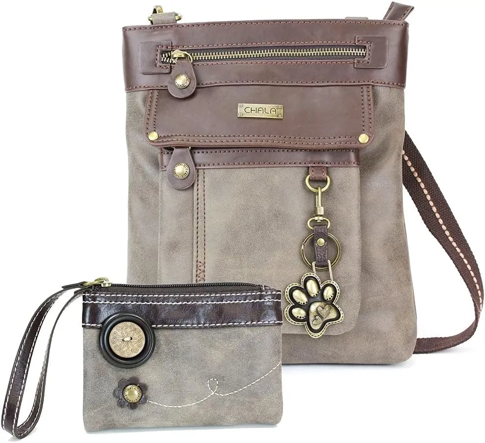 CHALA GEMINI Crossbody Faux Leather Gift Messenger Bag with Double Zip Wallet