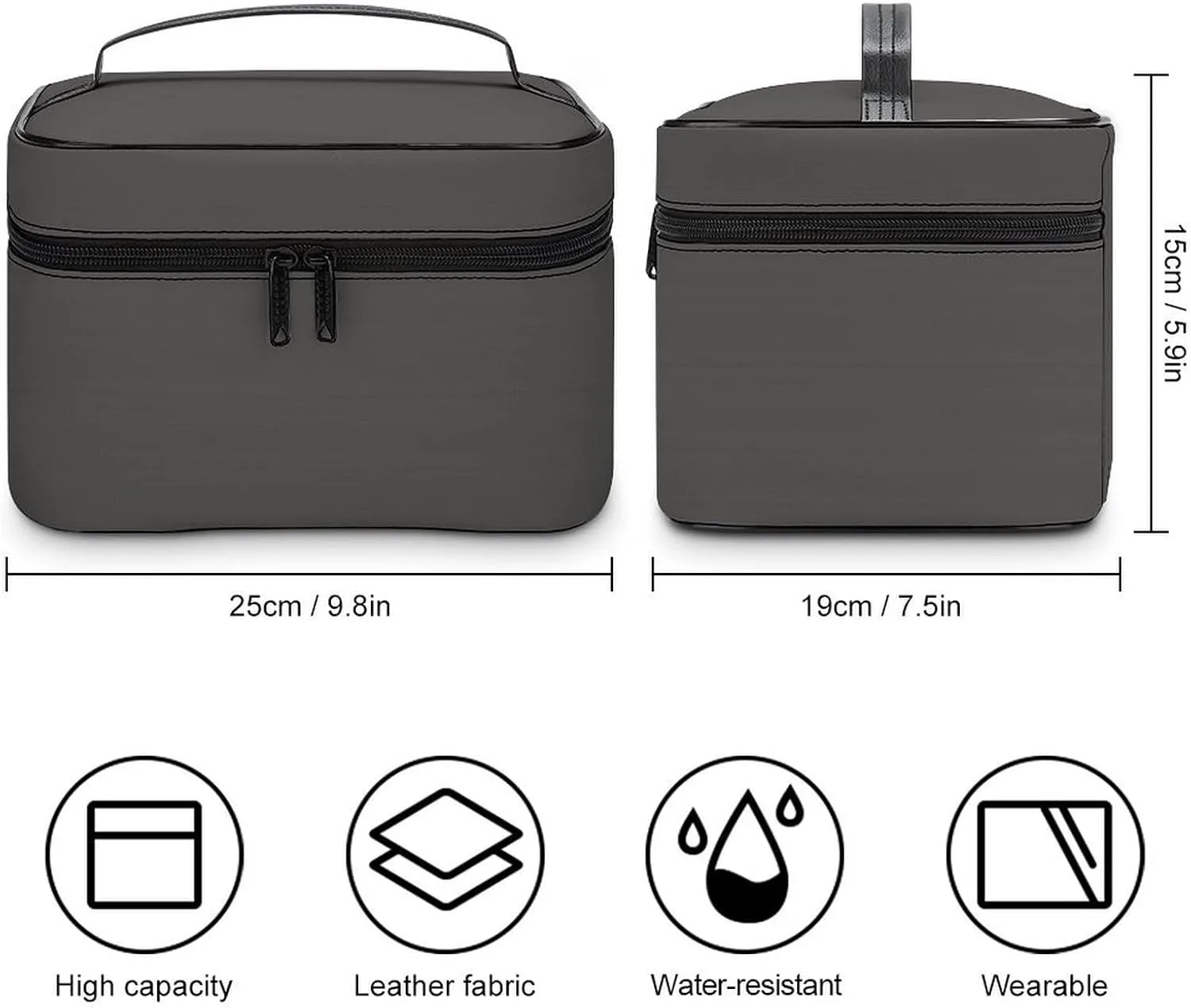 Charcoal Gray Cosmetic Bag, Travel Portable Makeup Bag for Purse Pouch Beauty Zipper Organizer Toiletry Bag for Women