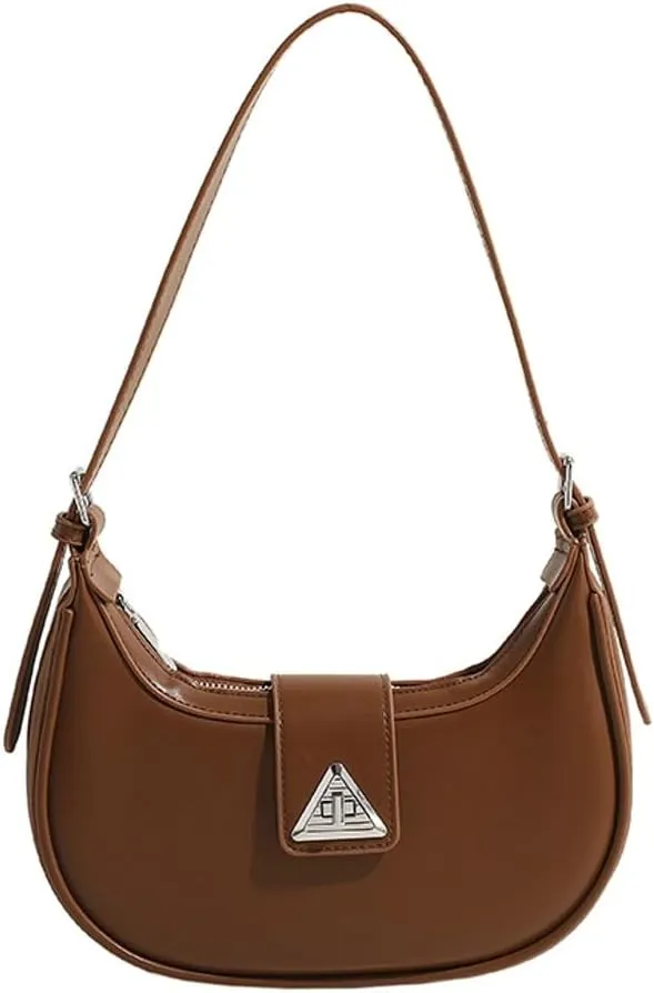 Chic Crescent Moon Bag - Sleek Shoulder & Crossbody Purse with Triangle Logo, Perfect for Casual or Formal Occasions