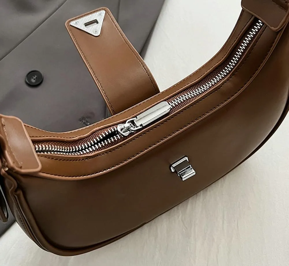 Chic Crescent Moon Bag - Sleek Shoulder & Crossbody Purse with Triangle Logo, Perfect for Casual or Formal Occasions