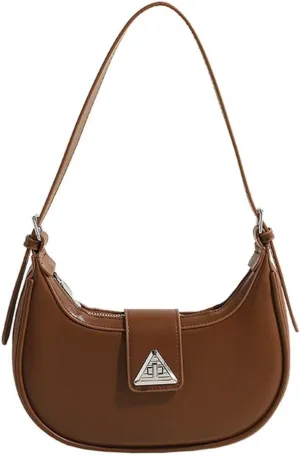 Chic Crescent Moon Bag - Sleek Shoulder & Crossbody Purse with Triangle Logo, Perfect for Casual or Formal Occasions