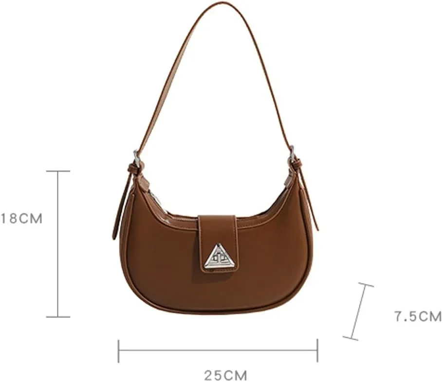 Chic Crescent Moon Bag - Sleek Shoulder & Crossbody Purse with Triangle Logo, Perfect for Casual or Formal Occasions