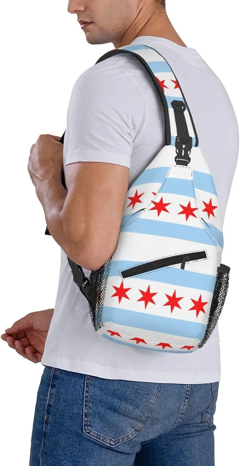 Chicago City Flag Crossbody Bags Sling Backpack Cross Chest Bag Sports Shoulder Bag Gym Fanny Pack Adjustable Cycling Daypack Diagonally Rucksack for Running