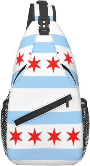 Chicago City Flag Crossbody Bags Sling Backpack Cross Chest Bag Sports Shoulder Bag Gym Fanny Pack Adjustable Cycling Daypack Diagonally Rucksack for Running