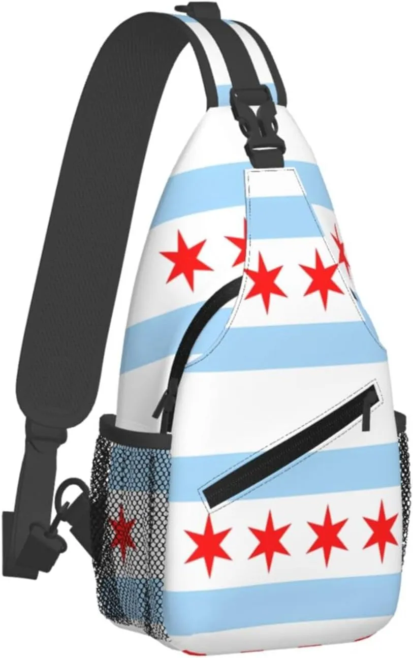 Chicago City Flag Crossbody Bags Sling Backpack Cross Chest Bag Sports Shoulder Bag Gym Fanny Pack Adjustable Cycling Daypack Diagonally Rucksack for Running