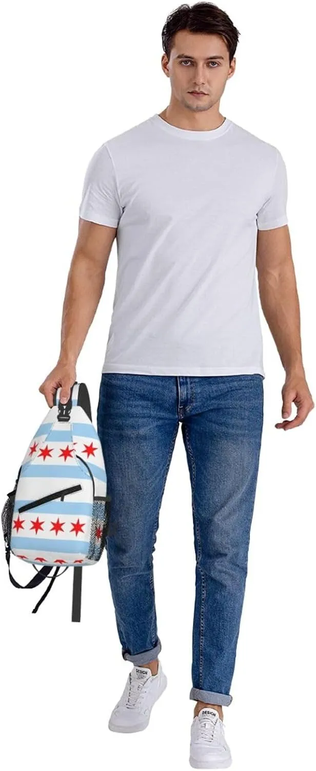 Chicago City Flag Crossbody Bags Sling Backpack Cross Chest Bag Sports Shoulder Bag Gym Fanny Pack Adjustable Cycling Daypack Diagonally Rucksack for Running