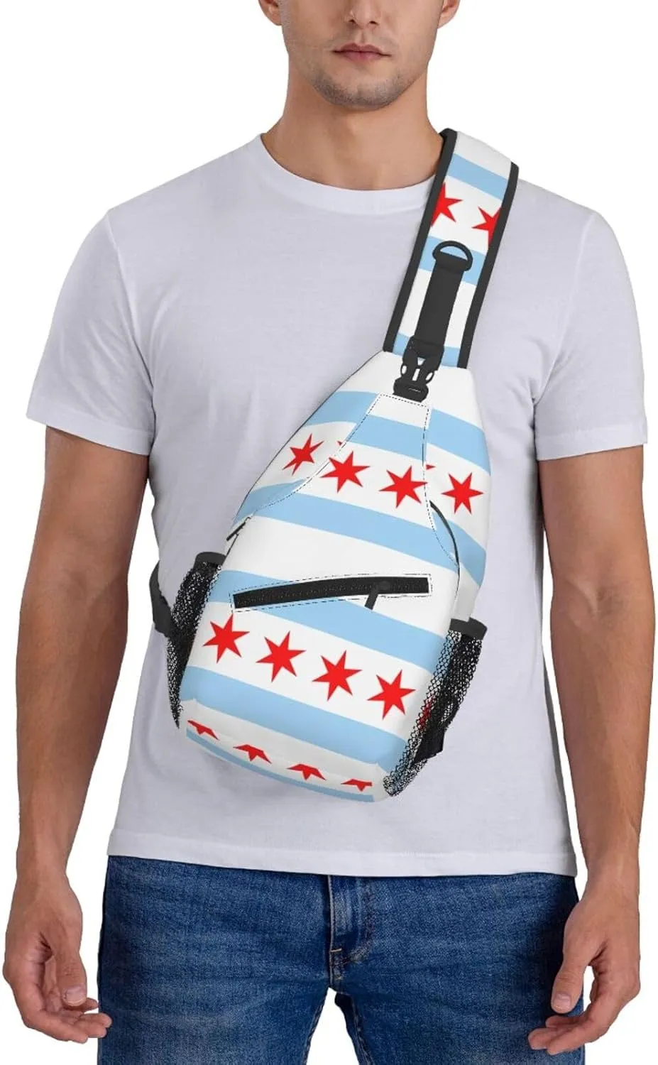 Chicago City Flag Crossbody Bags Sling Backpack Cross Chest Bag Sports Shoulder Bag Gym Fanny Pack Adjustable Cycling Daypack Diagonally Rucksack for Running