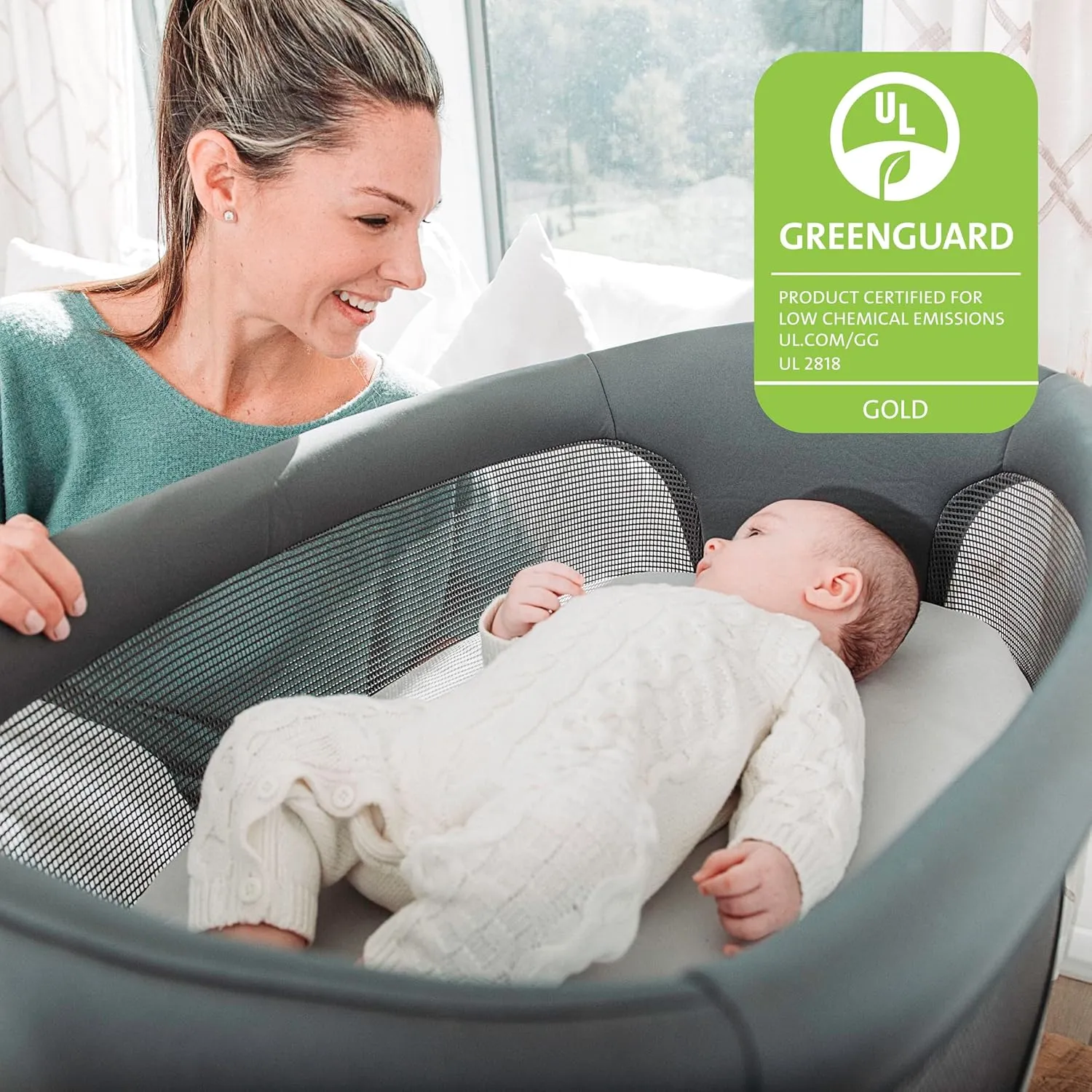 Chicco Close to You SE Bedside Bassinet, Mobile Newborn Bassinet with Wheels | Charcoal/Grey