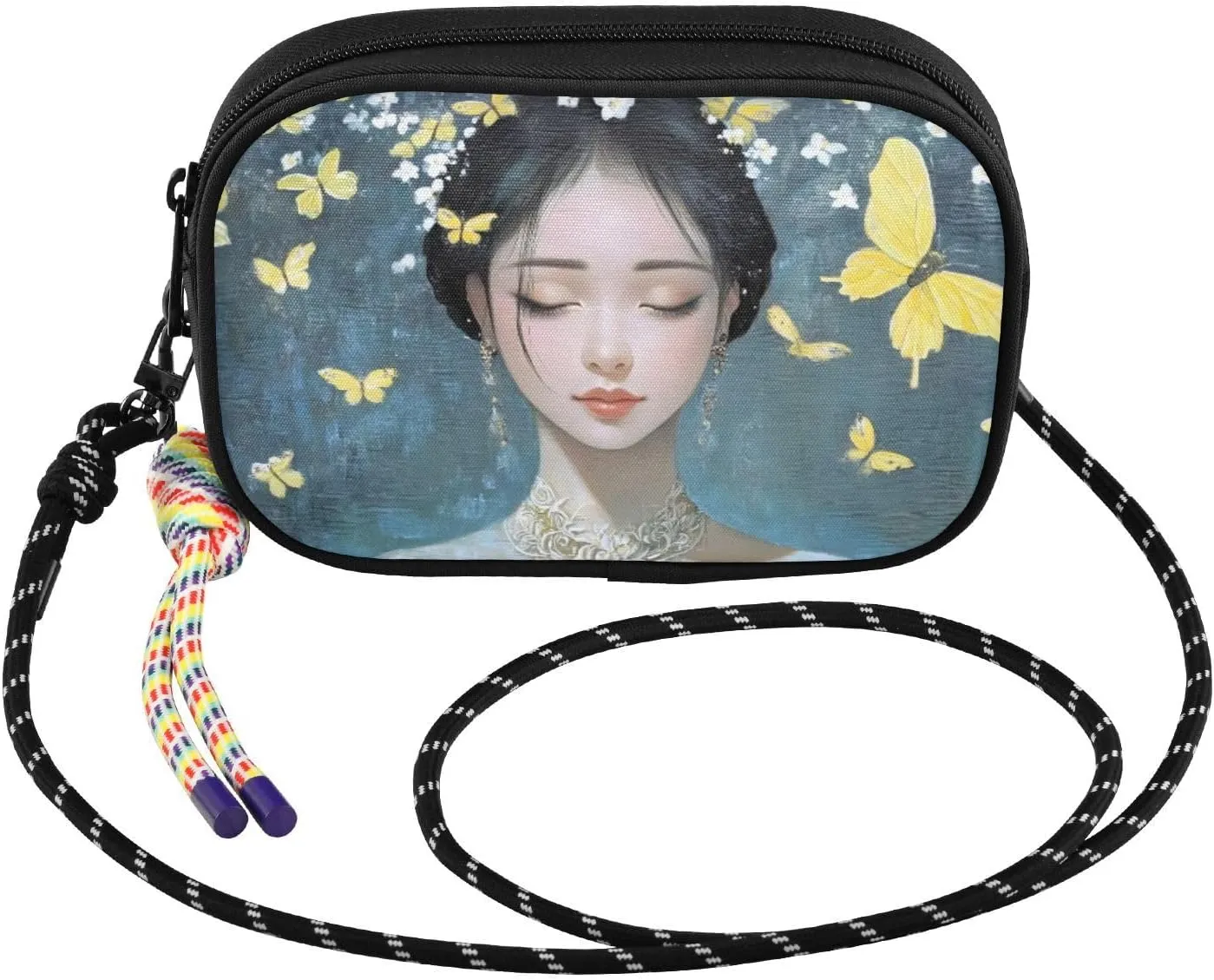 Chinese Butterflies Yellow Small Crossbody Bags for Women Cell Phone Purses Shoulder Bag Handbag with Adjustable Strap