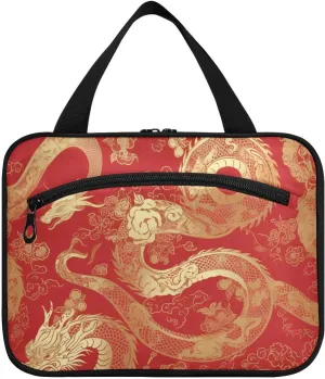 Chinese Golden Dragon hanging medicine bag for traveling with hook, designer foldable make up bag for travel must vacation bolso de mano para hombre L
