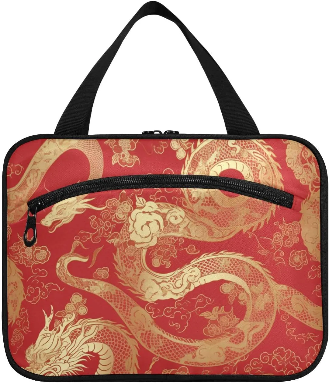 Chinese Golden Dragon hanging medicine bag for traveling with hook, designer foldable make up bag for travel must vacation bolso de mano para hombre L