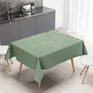 Chinese Style Washable Tablecloth Cherry Blossoms Plum Blossom Artpicnic Table Cover Oil Proof 60 X 84 Inch