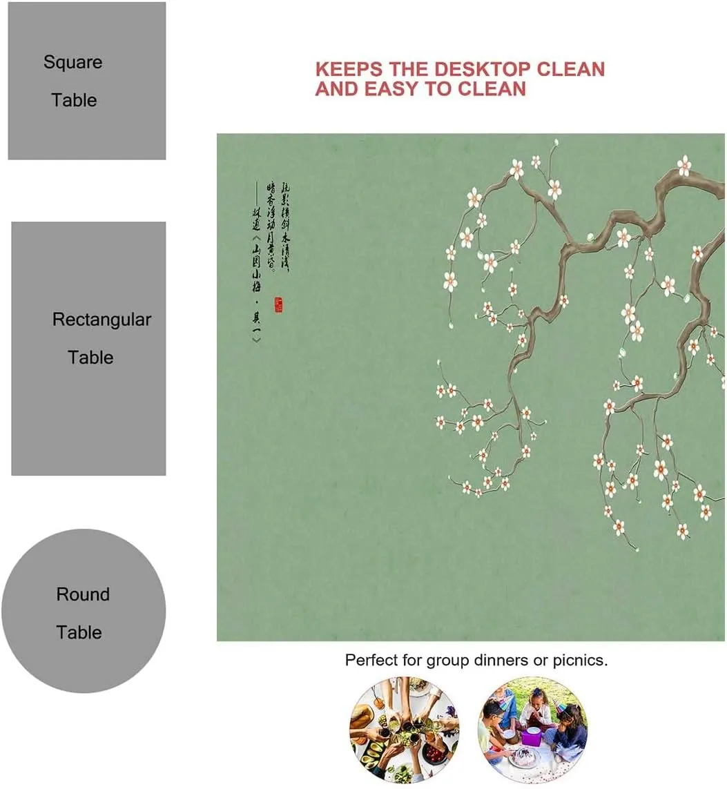 Chinese Style Washable Tablecloth Cherry Blossoms Plum Blossom Artpicnic Table Cover Oil Proof 60 X 84 Inch