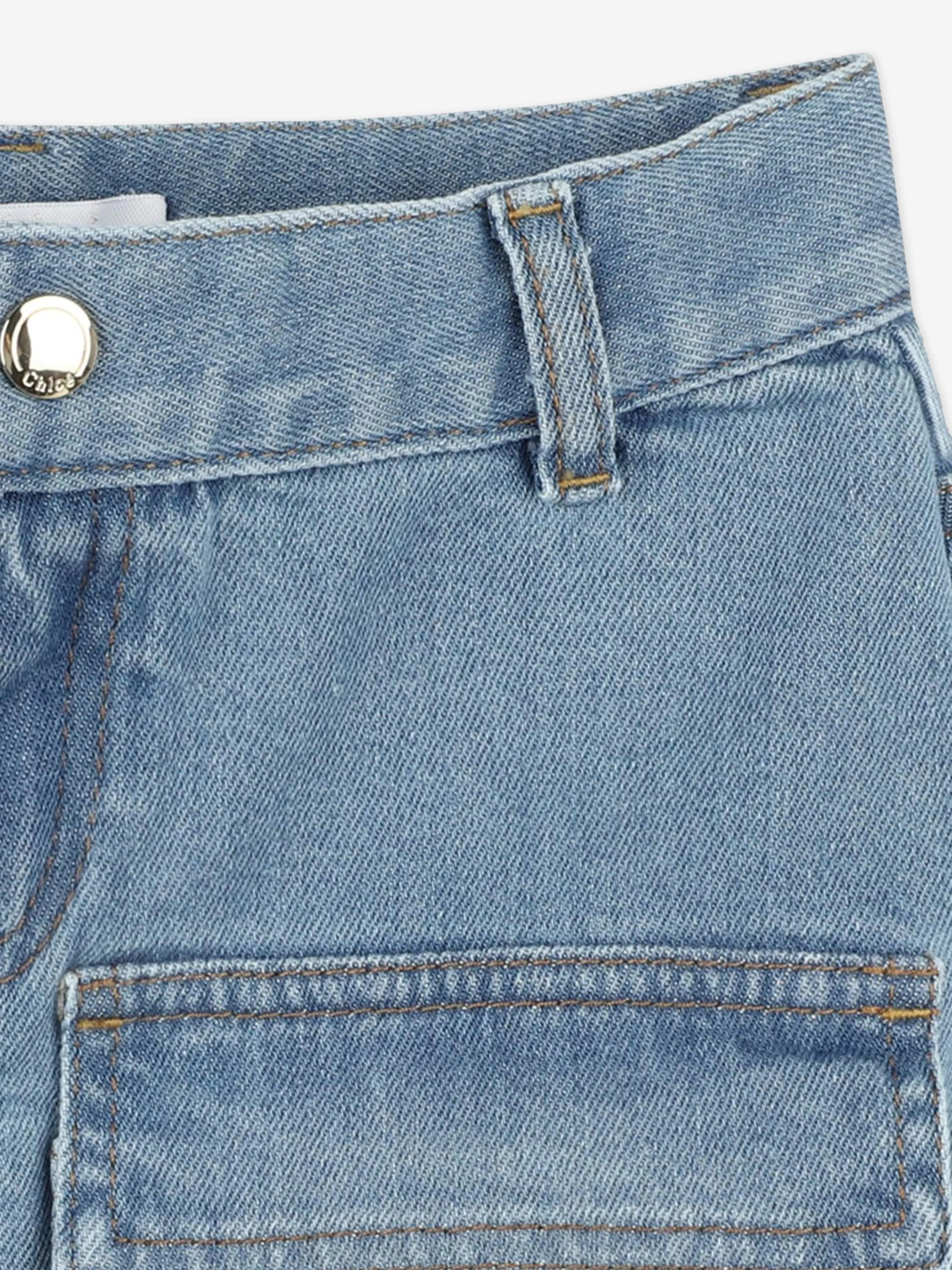 Chloé Girls Patch Pocket Denim Skirt in Blue