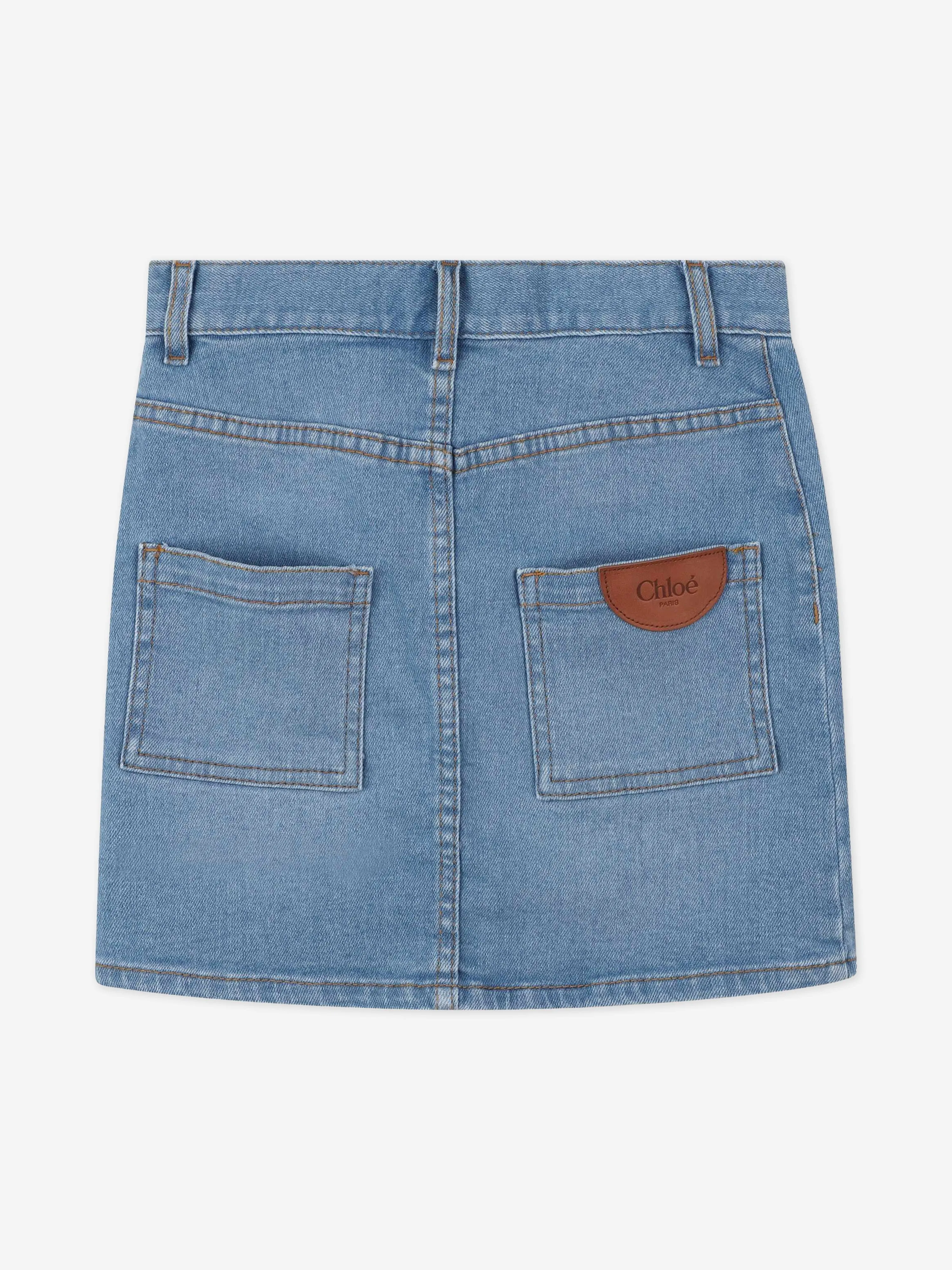 Chloé Girls Patch Pocket Denim Skirt in Blue