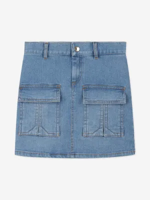 Chloé Girls Patch Pocket Denim Skirt in Blue