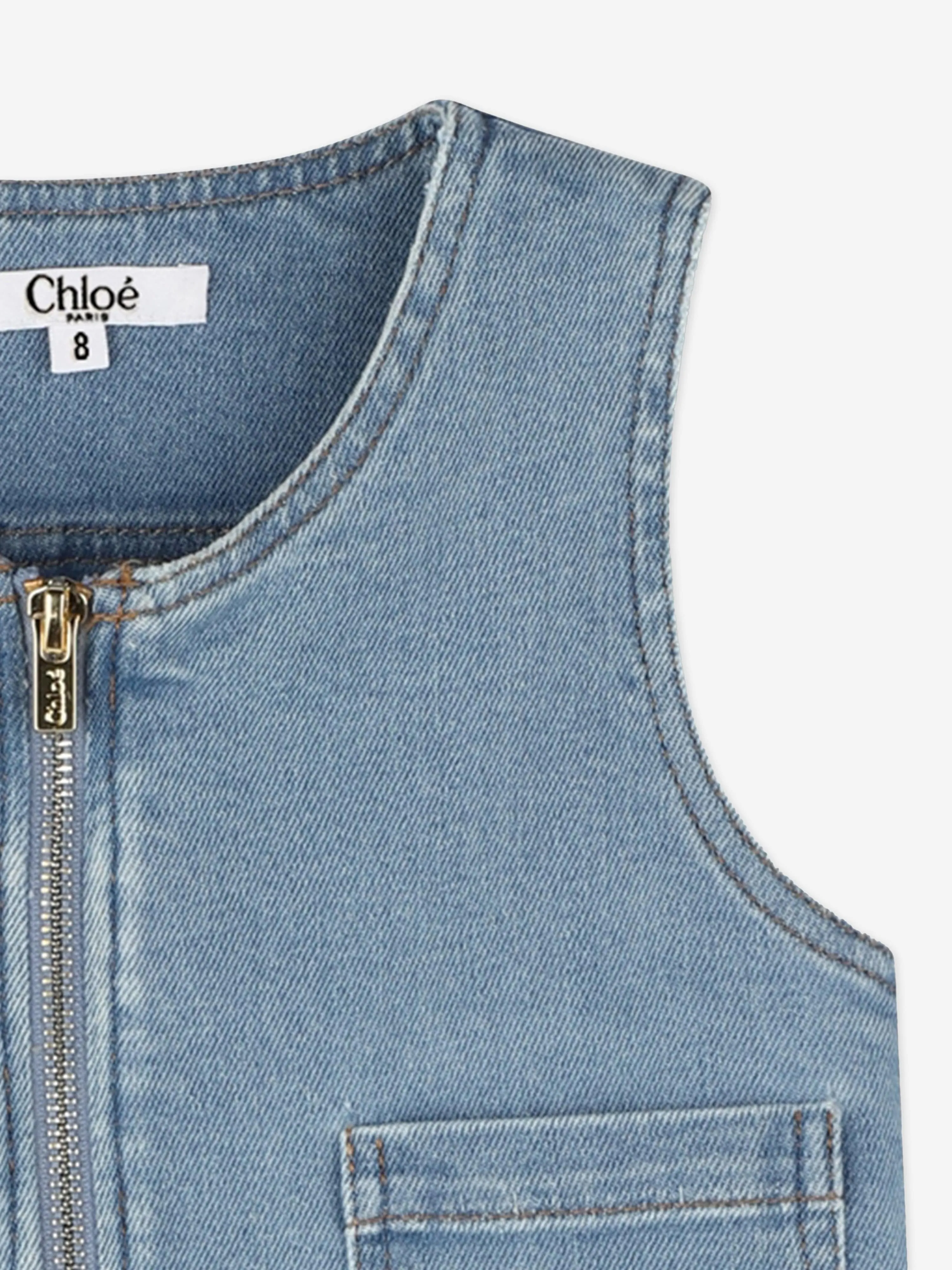 Chloé Girls Sleeveless Denim Zip Dress in Blue