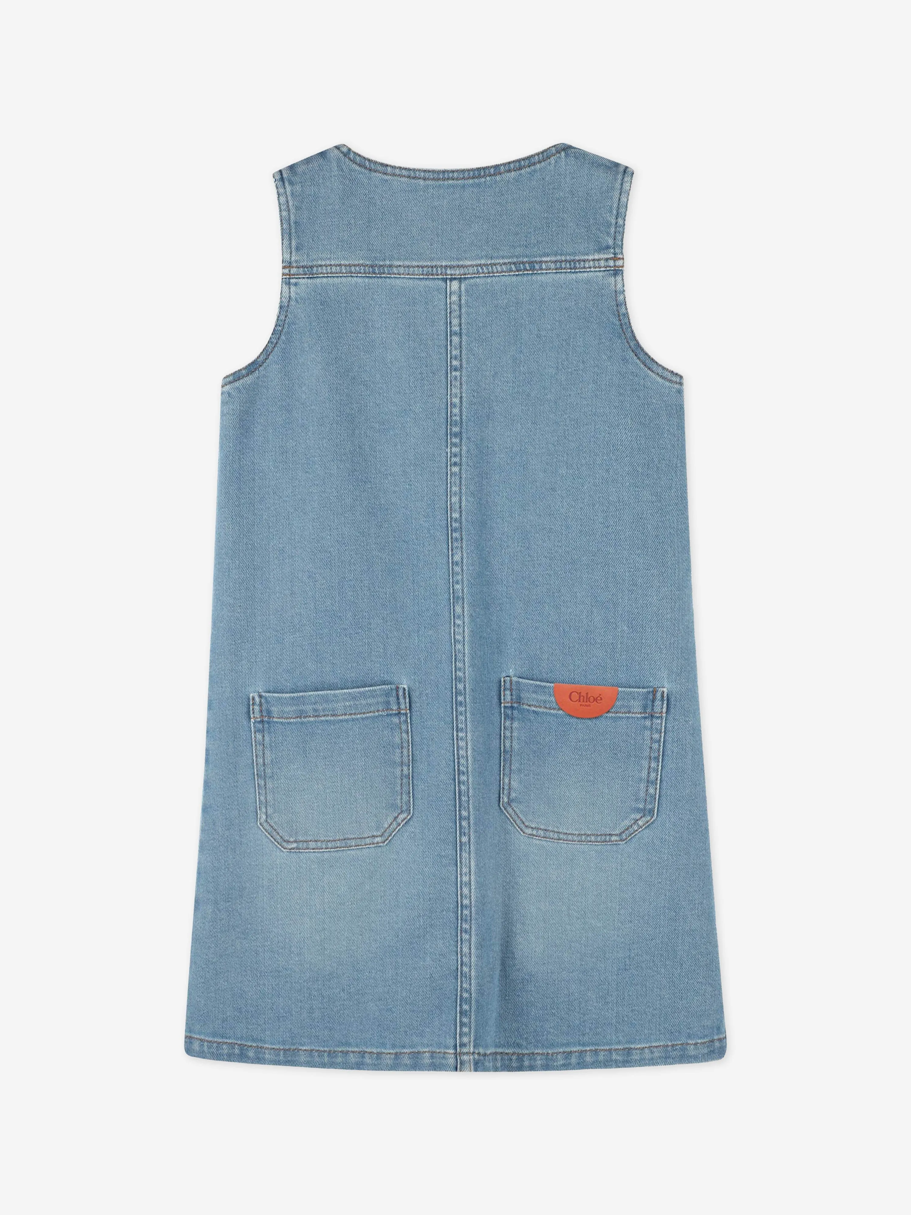 Chloé Girls Sleeveless Denim Zip Dress in Blue