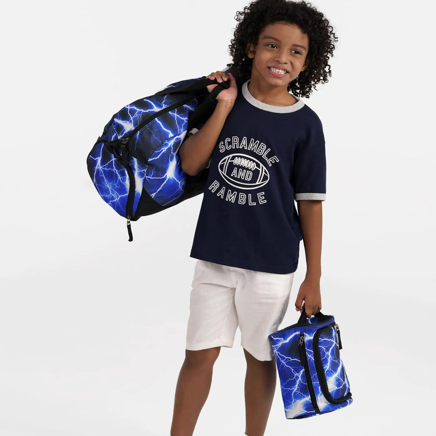 Choco Mocha Kids Toiletry Bag for Boys, Travel Waterproof Hanging Toiletry Bag for Boys, Lightning Blue