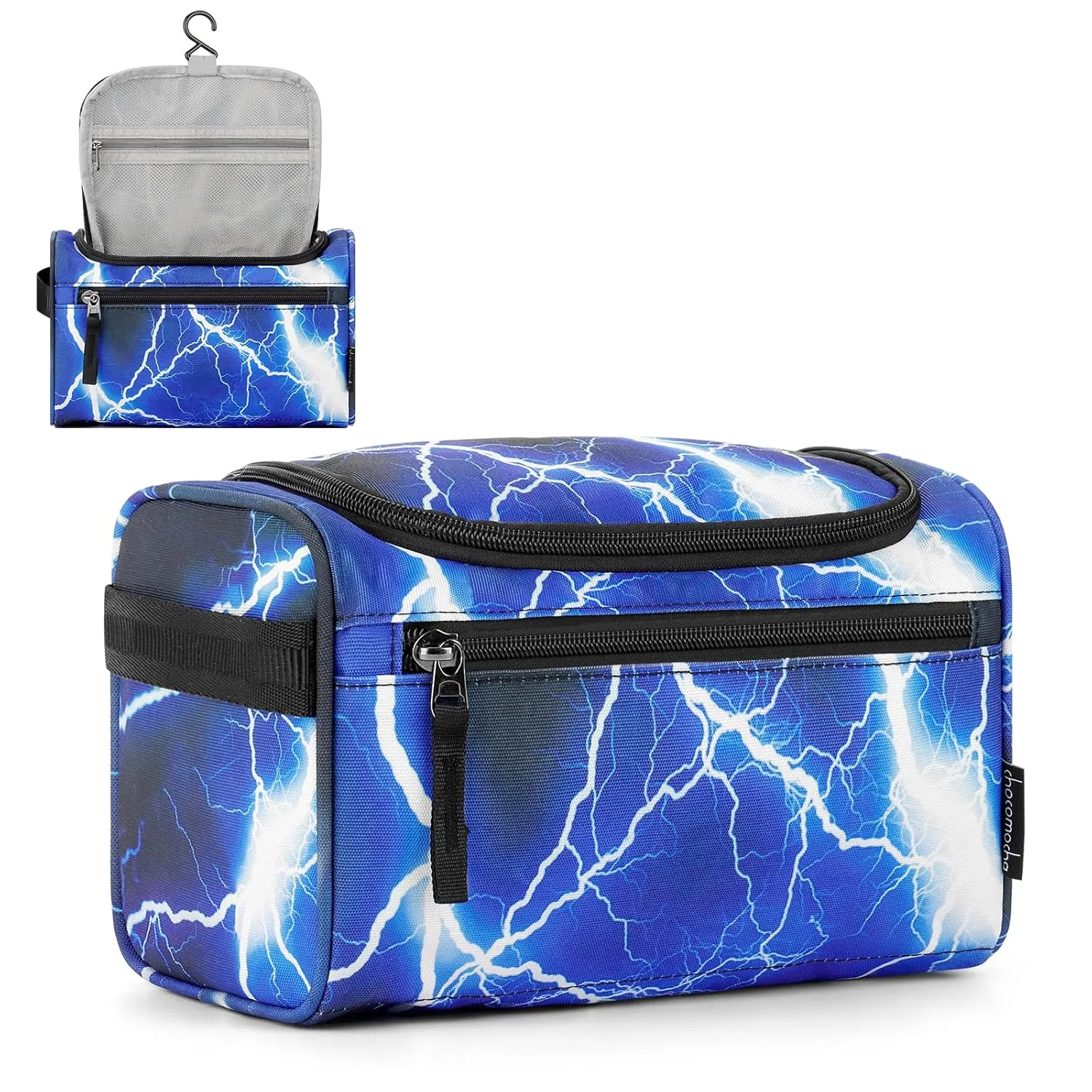 Choco Mocha Kids Toiletry Bag for Boys, Travel Waterproof Hanging Toiletry Bag for Boys, Lightning Blue