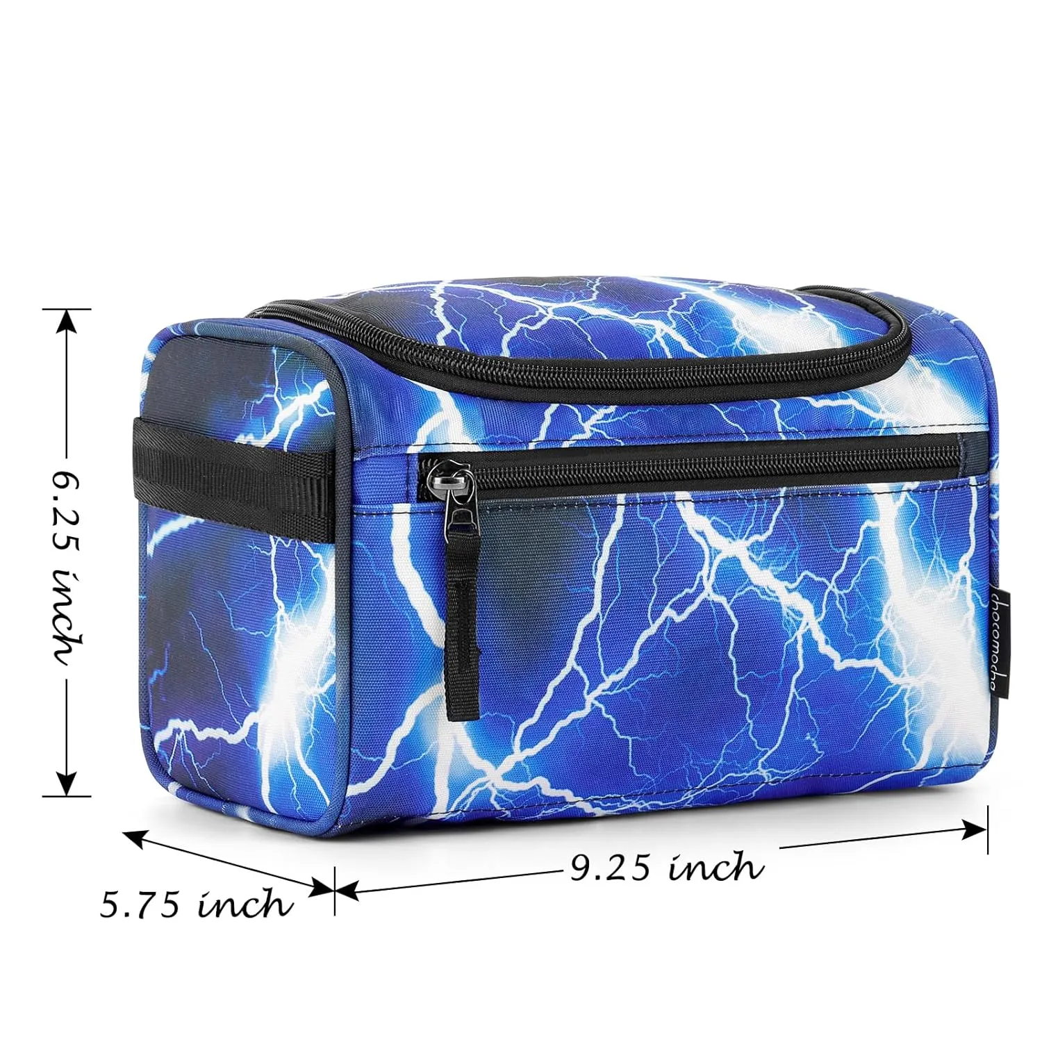 Choco Mocha Kids Toiletry Bag for Boys, Travel Waterproof Hanging Toiletry Bag for Boys, Lightning Blue