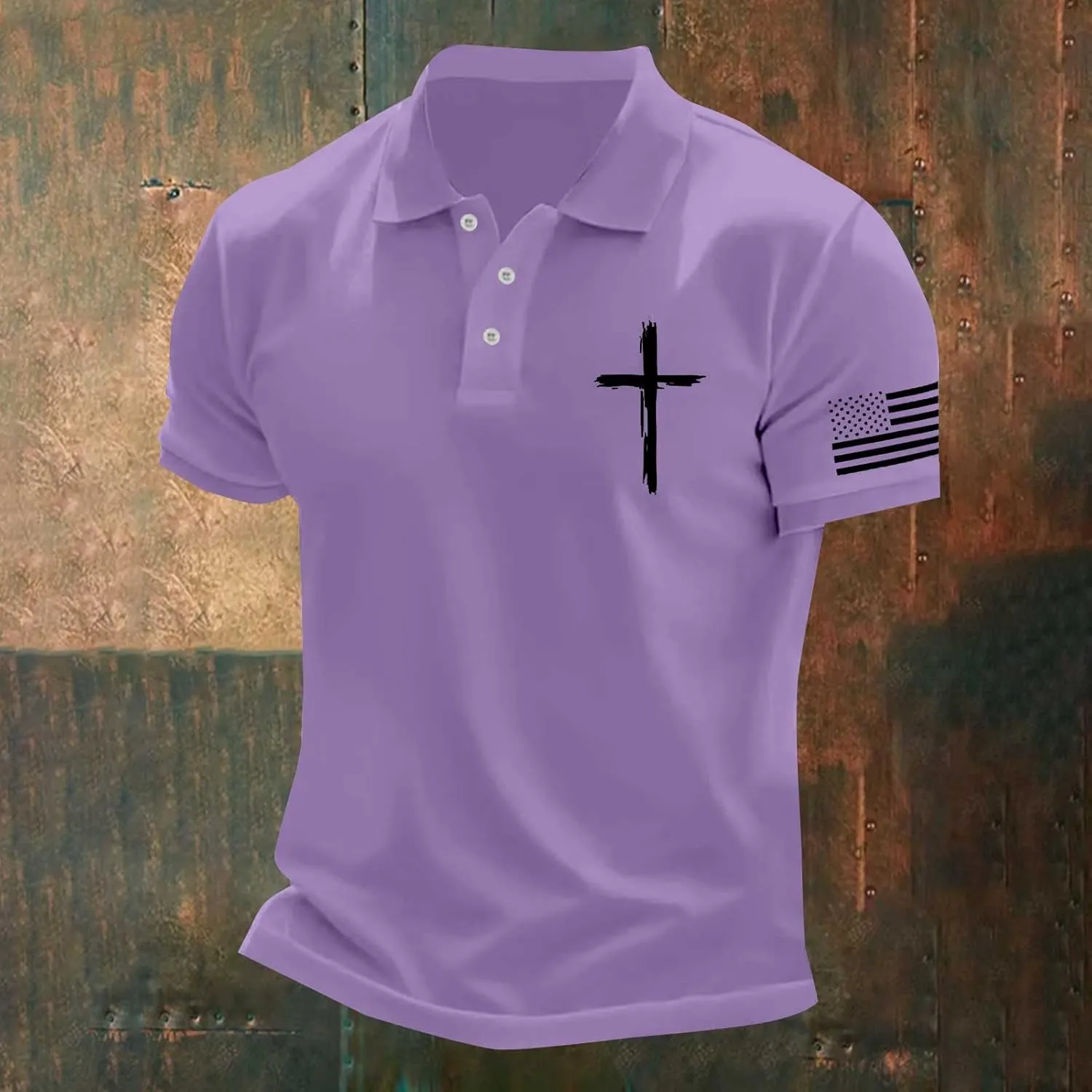 Christian Cross Polo Shirts for Men American Flag Golf Tees 4th of July USA Flag Independence Day Patriotic Tops